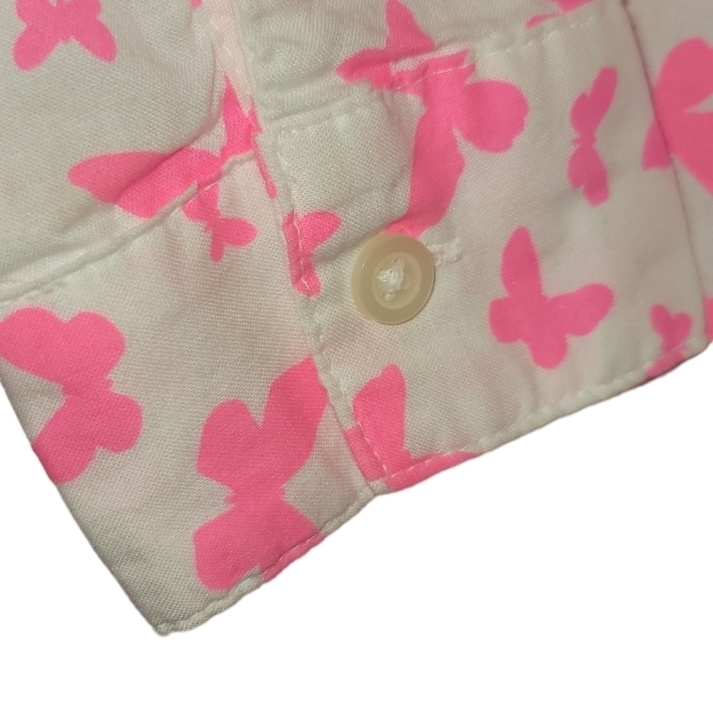 Neon Pink Butterfly Button-down Cotton Shirt - Picture 5 of 7